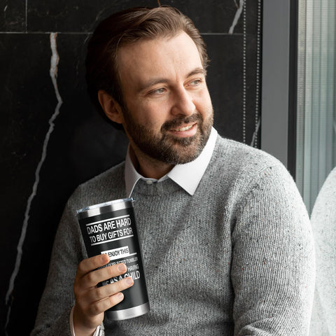 Fatbaby Dad Tumbler steam rising from hot coffee on a chilly morning