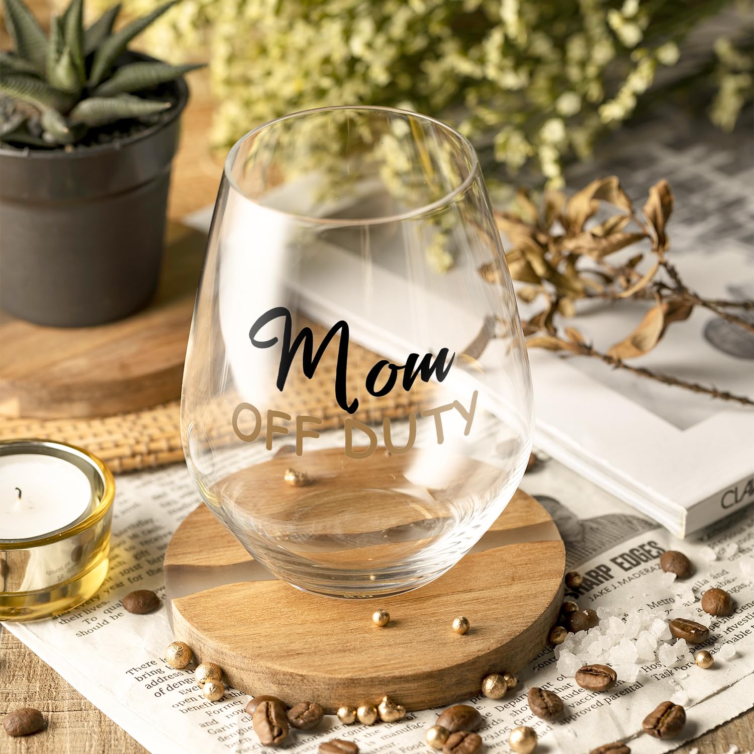 Fatbaby stemless wine glass ideal for birthdays and holidays.
