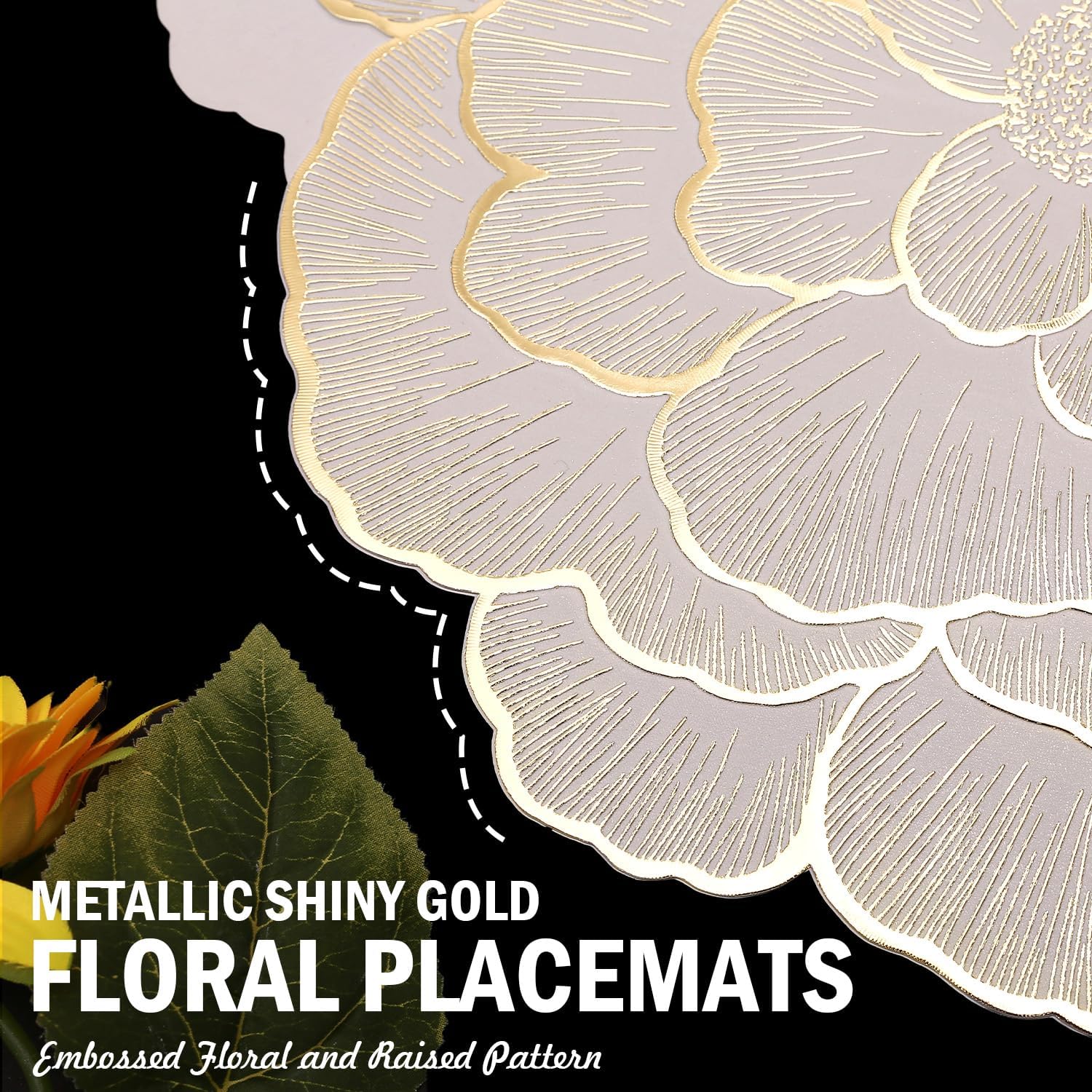 FAVE gold vinyl placemats on table for elegant dining on special occasions