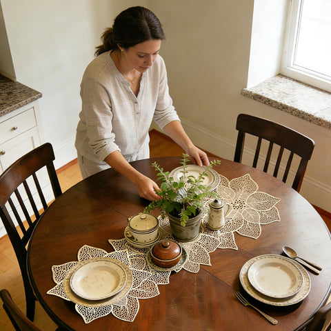FAVE waterproof and washable gold table runner is easy to wipe clean after spills.