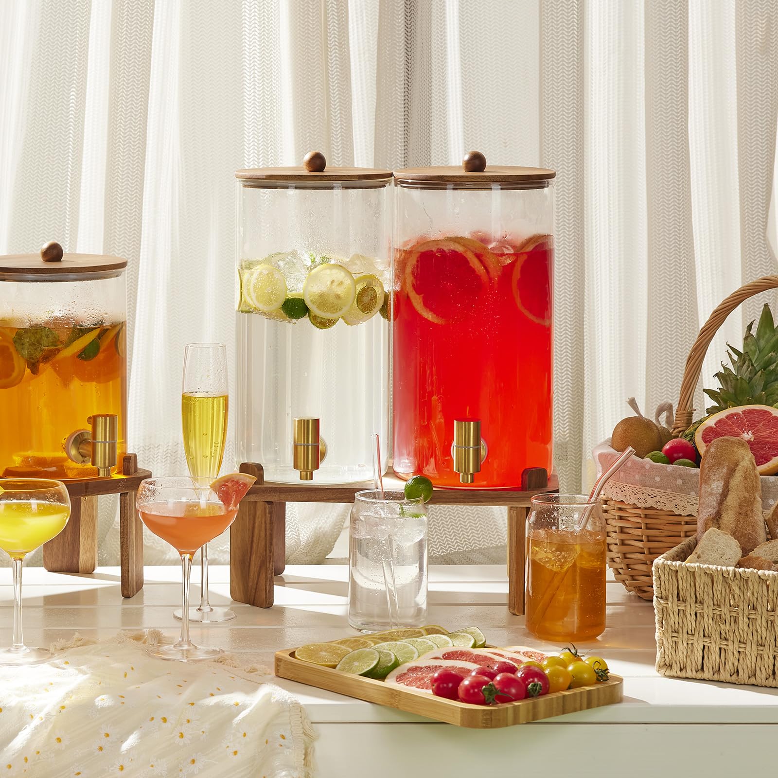 FavorFlavor lemonade-filled glass dispenser demonstrating party-ready capacity.