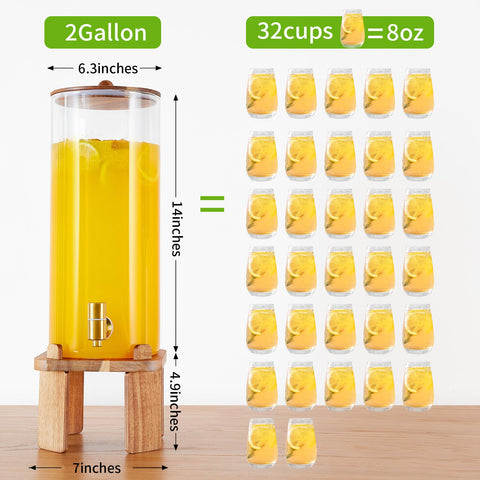 FavorFlavor glass dispenser with wood lid seal to prevent leaks during service
