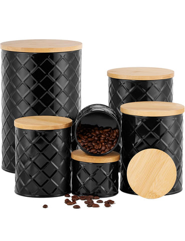FavorFlavor kitchen storage canisters on countertop offering organized, stylish pantry display.