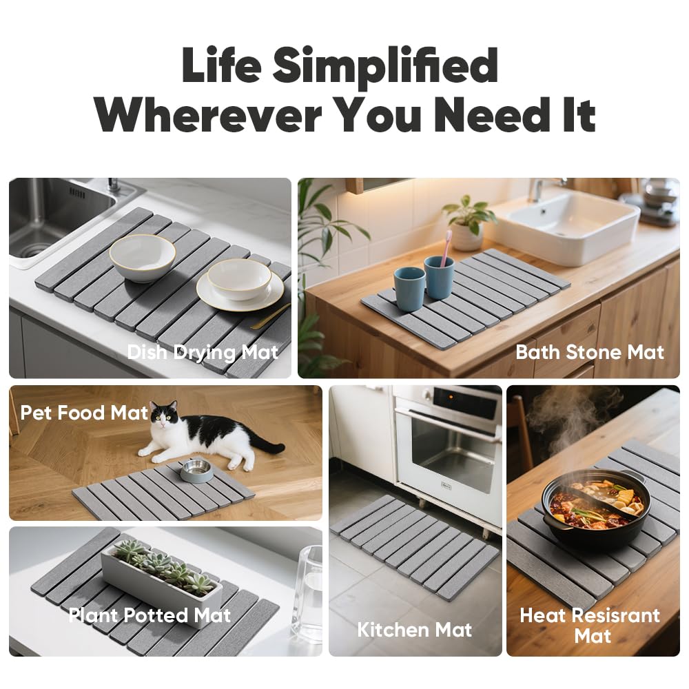 Favorking light grey extra-large mat on modern kitchen counter
