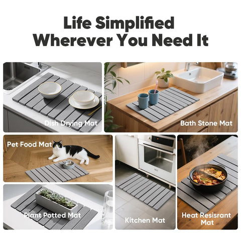 Favorking light grey extra-large mat on modern kitchen counter