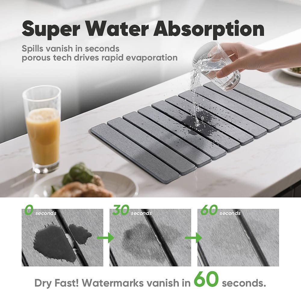 Favorking quick-dry diatomaceous earth mat absorbing water after dishwashing