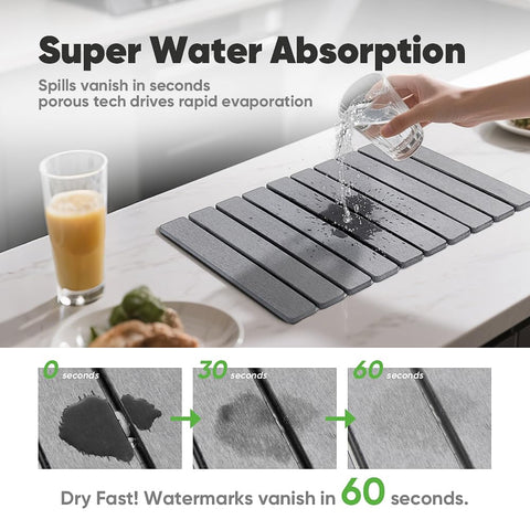 Favorking quick-dry diatomaceous earth mat absorbing water after dishwashing