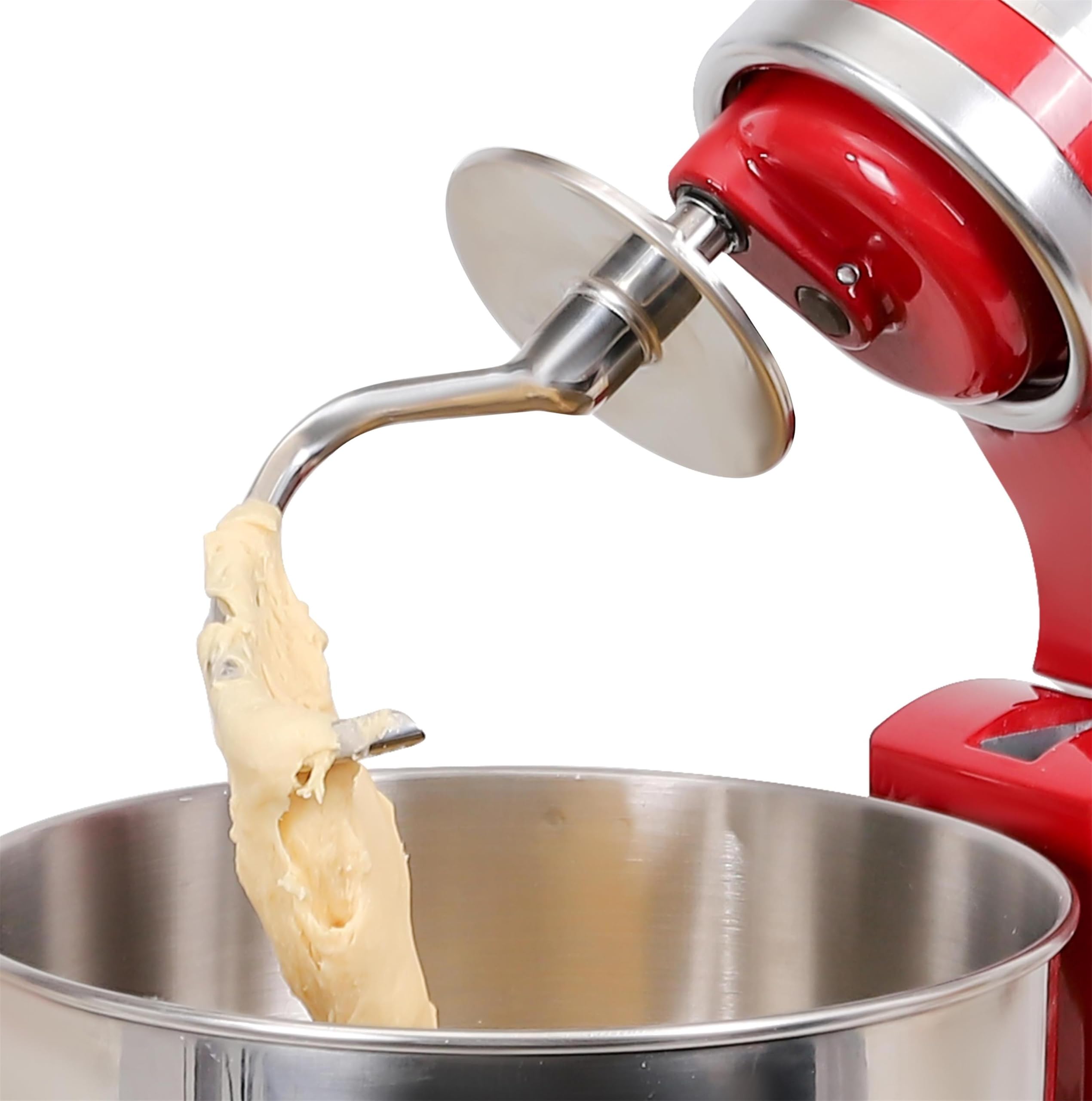 FavorKit dough hook closeup in polished stainless steel for even dough kneading.