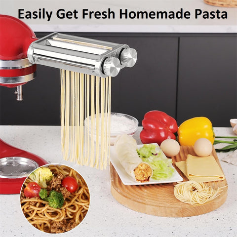 FavorKit pasta sheet roller assembly shows 5.7 inch sheets with eight thickness options.