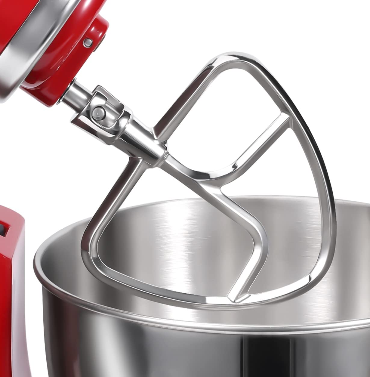 FavorKit stainless steel flat beater on KitchenAid tilt-head, for thorough batter mixing