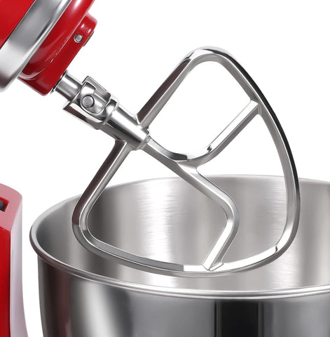 FavorKit stainless steel flat beater on KitchenAid tilt-head, for thorough batter mixing