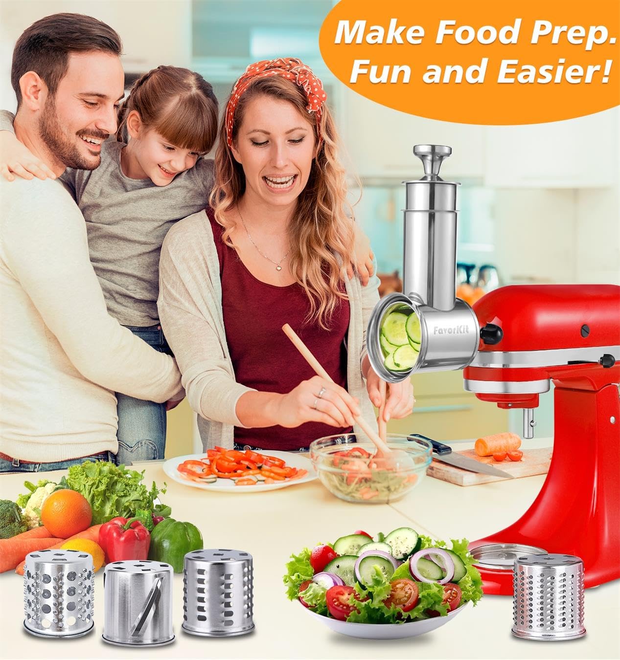 Close-up of durable stainless steel blades for fast slicing and shredding.