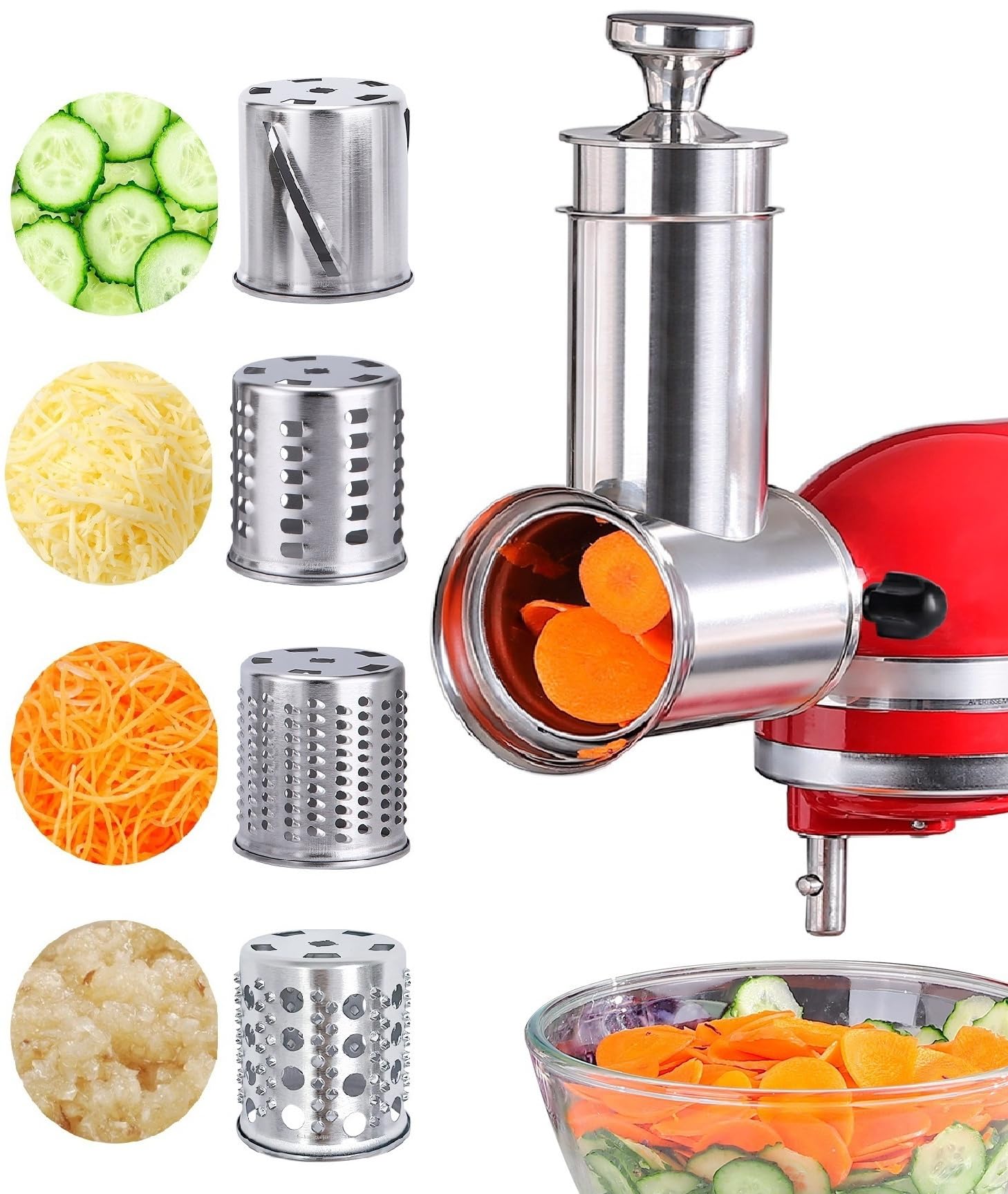 FavorKit salad maker attachment mounted on a KitchenAid mixer for versatile prep.