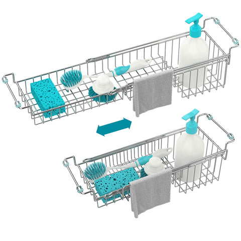 FavoThings over-the-sink caddy expanded to fit your sink, increasing storage and organization.
