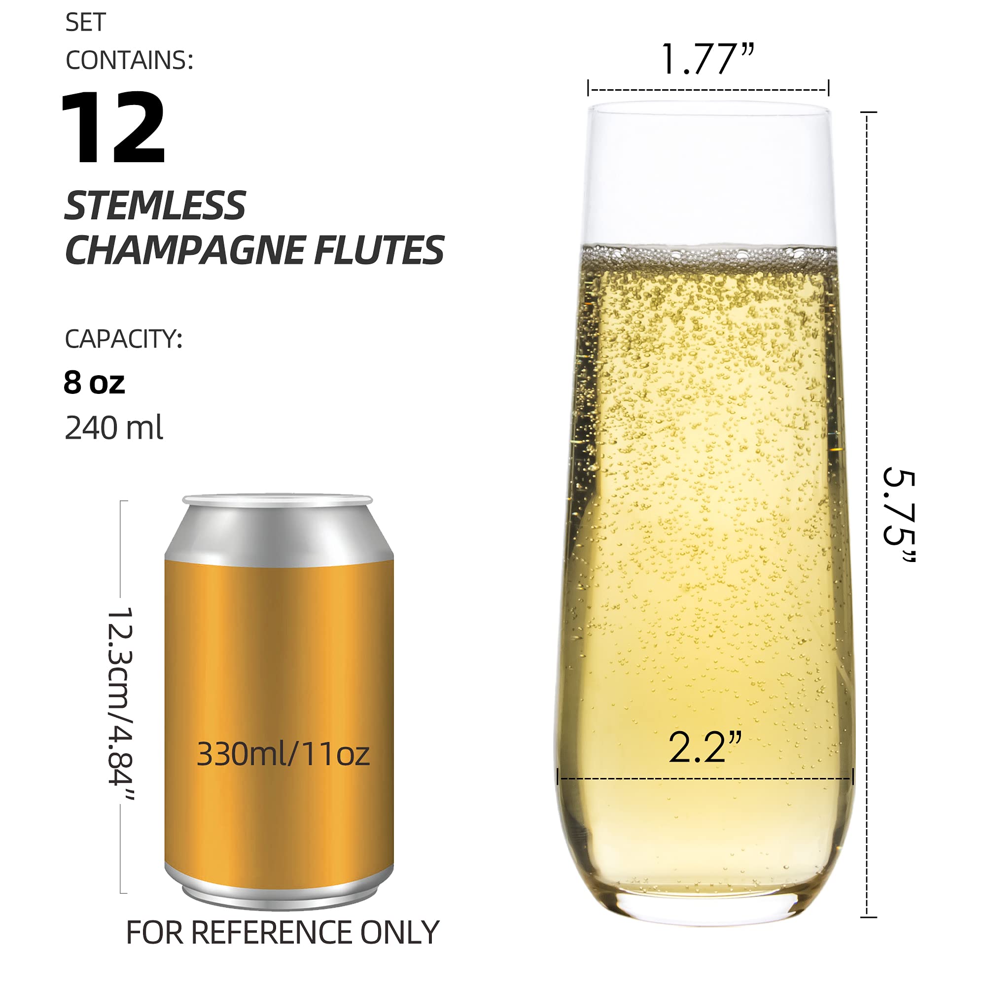 FAWLES crystal 8oz champagne glasses highlight clarity for sparkling wines.