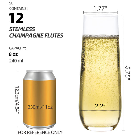 FAWLES crystal 8oz champagne glasses highlight clarity for sparkling wines.