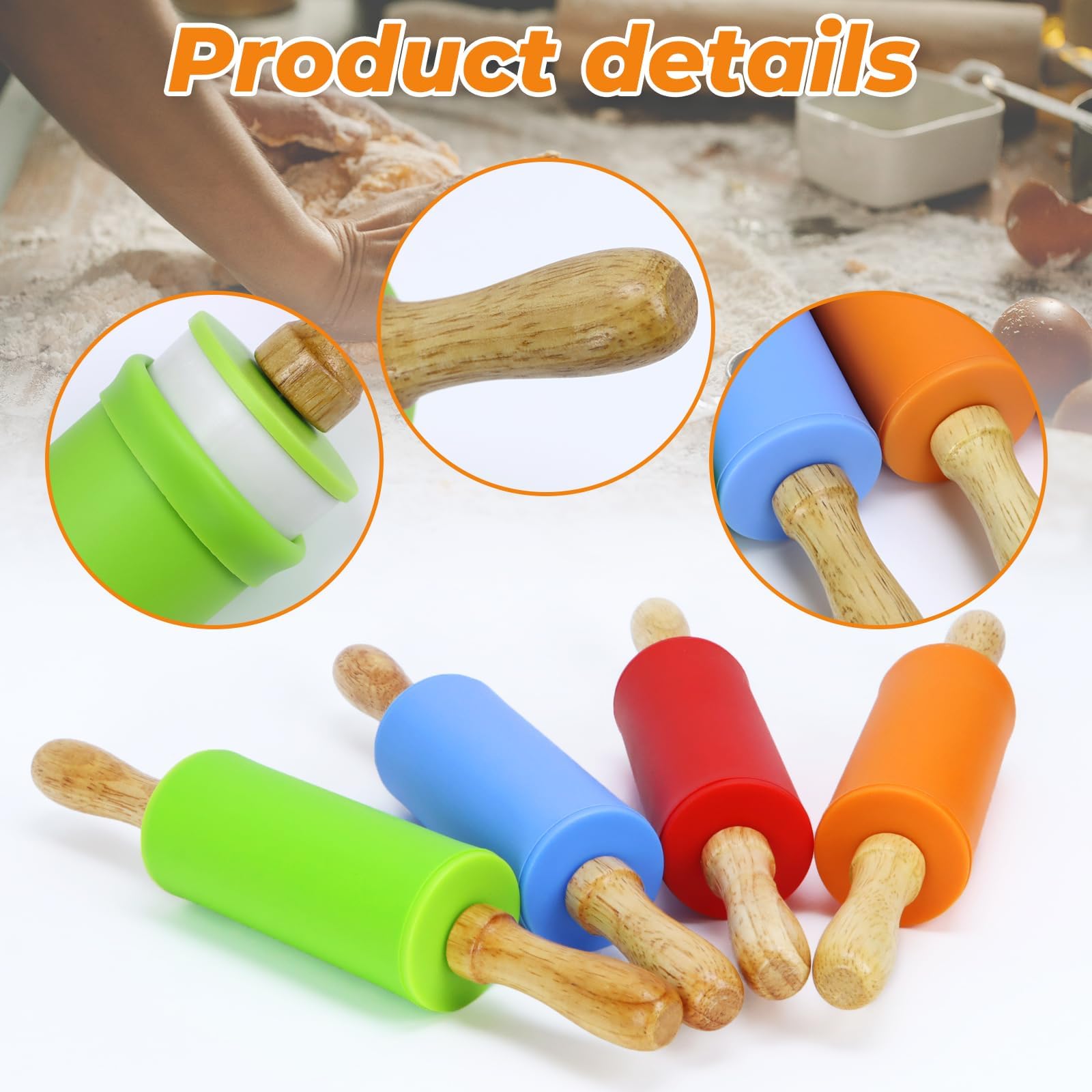 Faxco orange mini rolling pin for kids, smooth dough shaping.