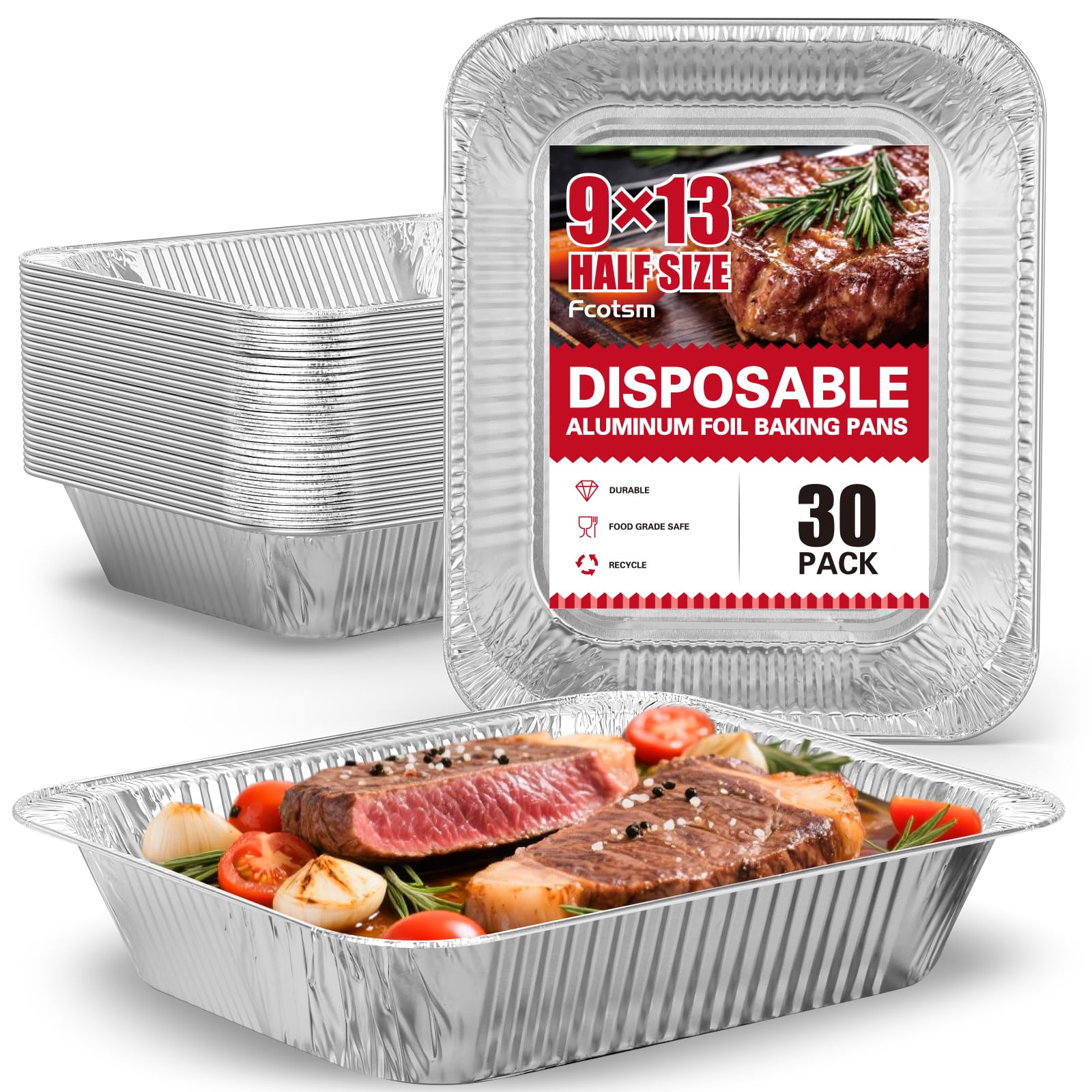 Fcotsm aluminum pans half-size 30-pack ready for oven use and easy cleanup.