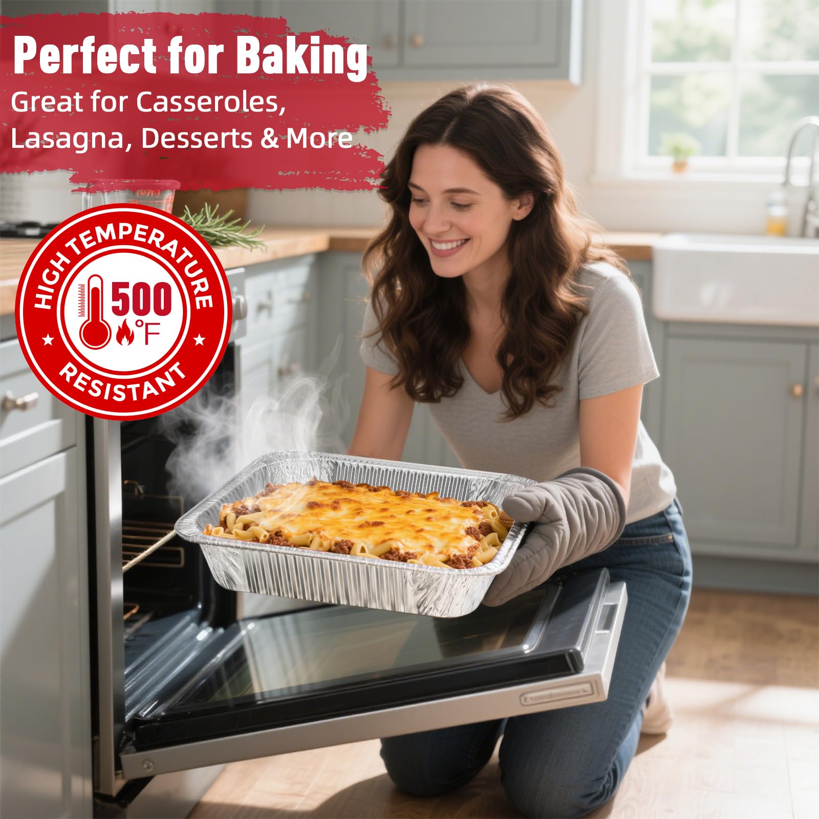 Fcotsm disposable foil pans with leak-proof design prevent spills during serving.
