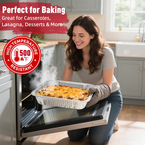 Fcotsm disposable foil pans with leak-proof design prevent spills during serving.