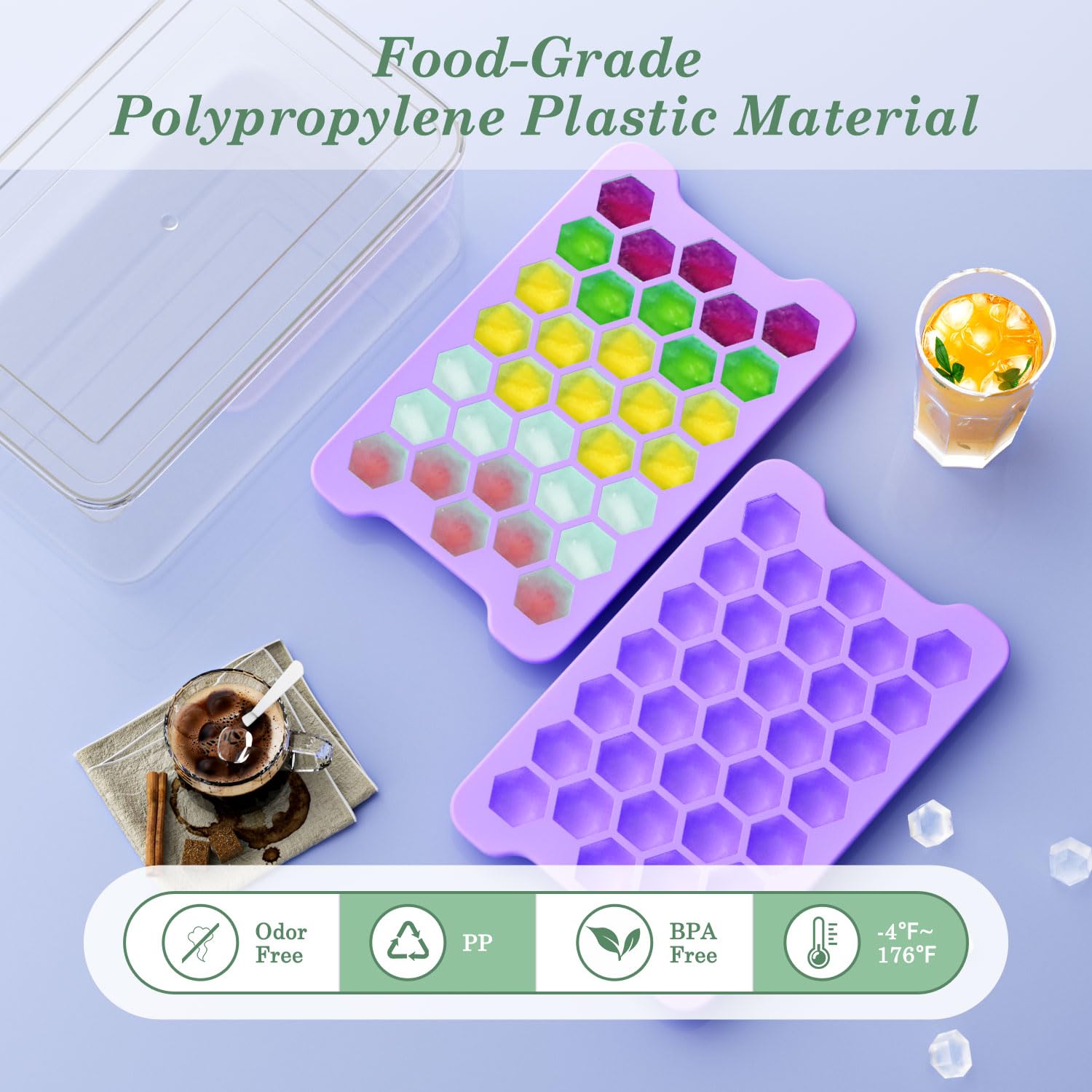 FDDAI honeycomb ice tray with bin keeps cubes organized and fresh