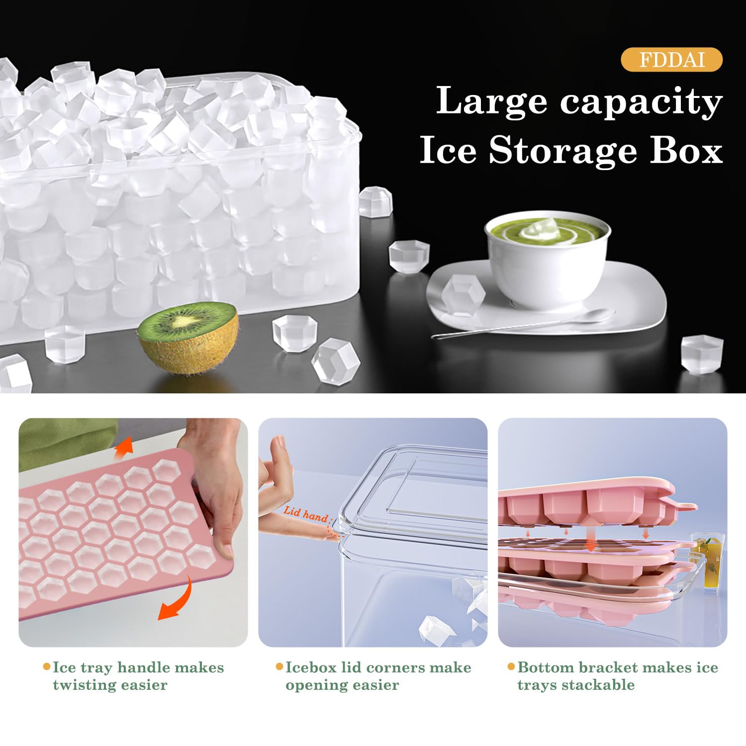 FDDAI ice bin with lid protects cubes from odors.