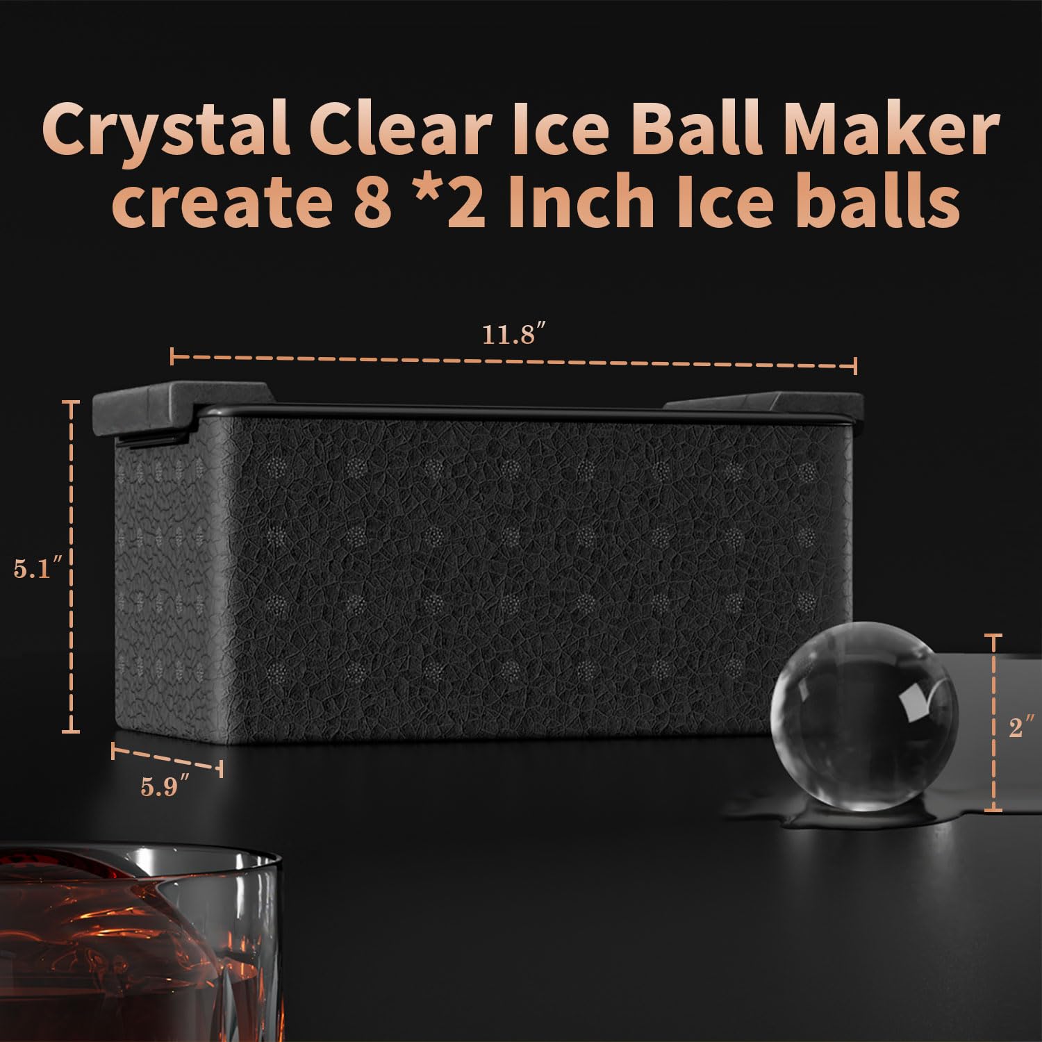 FDDBI 2-inch ice sphere for whiskey cooling without quick dilution.