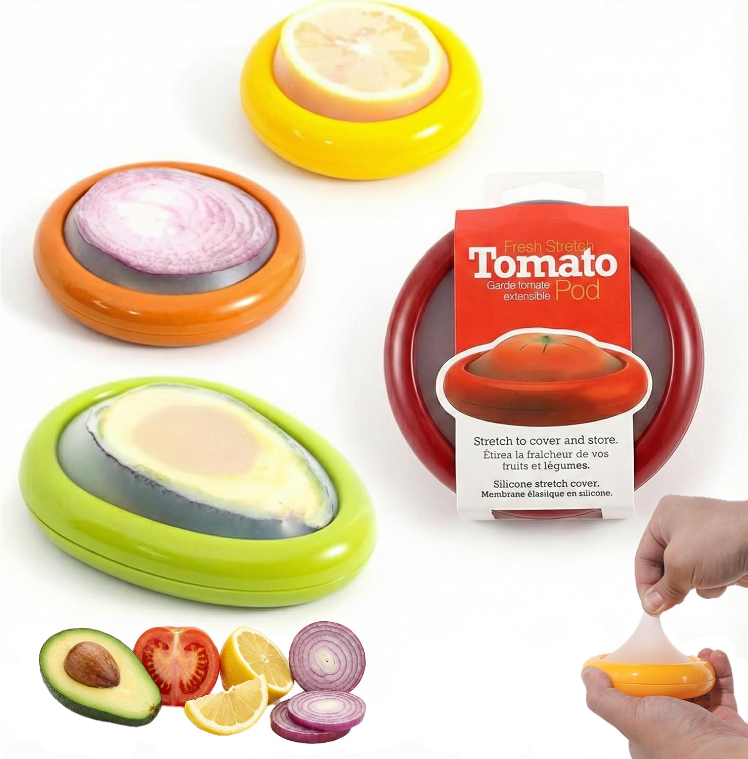 FDPOD-02 green fridge fruit container preserves freshness for sliced produce.
