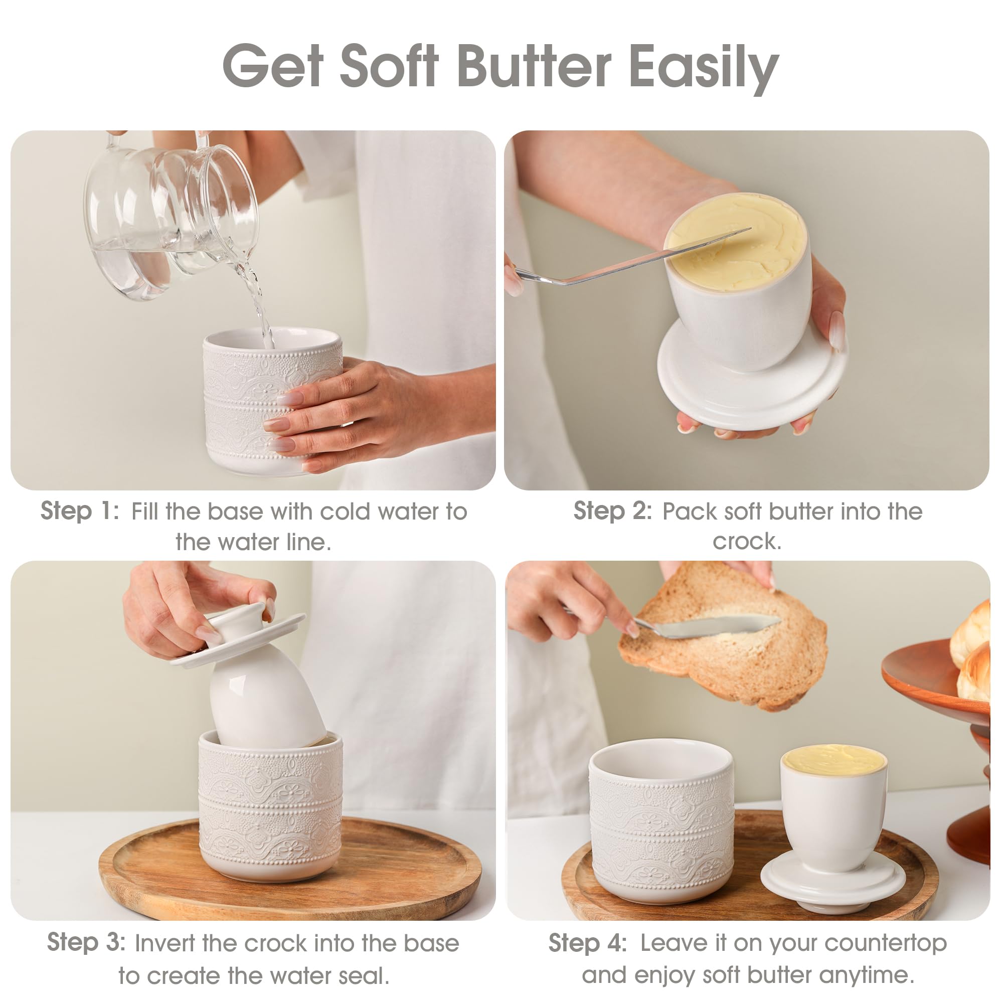 FE FUN ELEMENTS Butter Crock on countertop invites quick butter access.