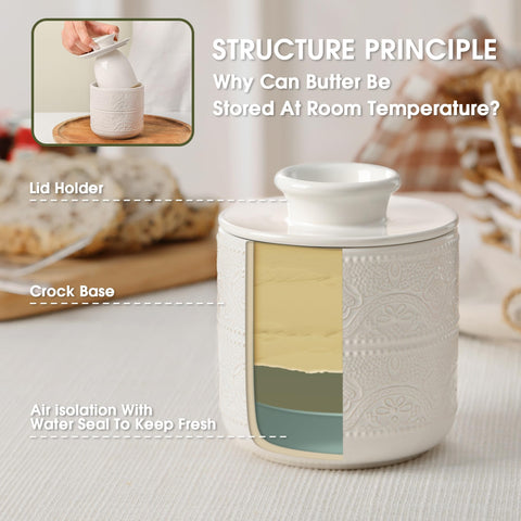 FE FUN ELEMENTS Butter Crock lace-embossed design adds kitchen elegance.