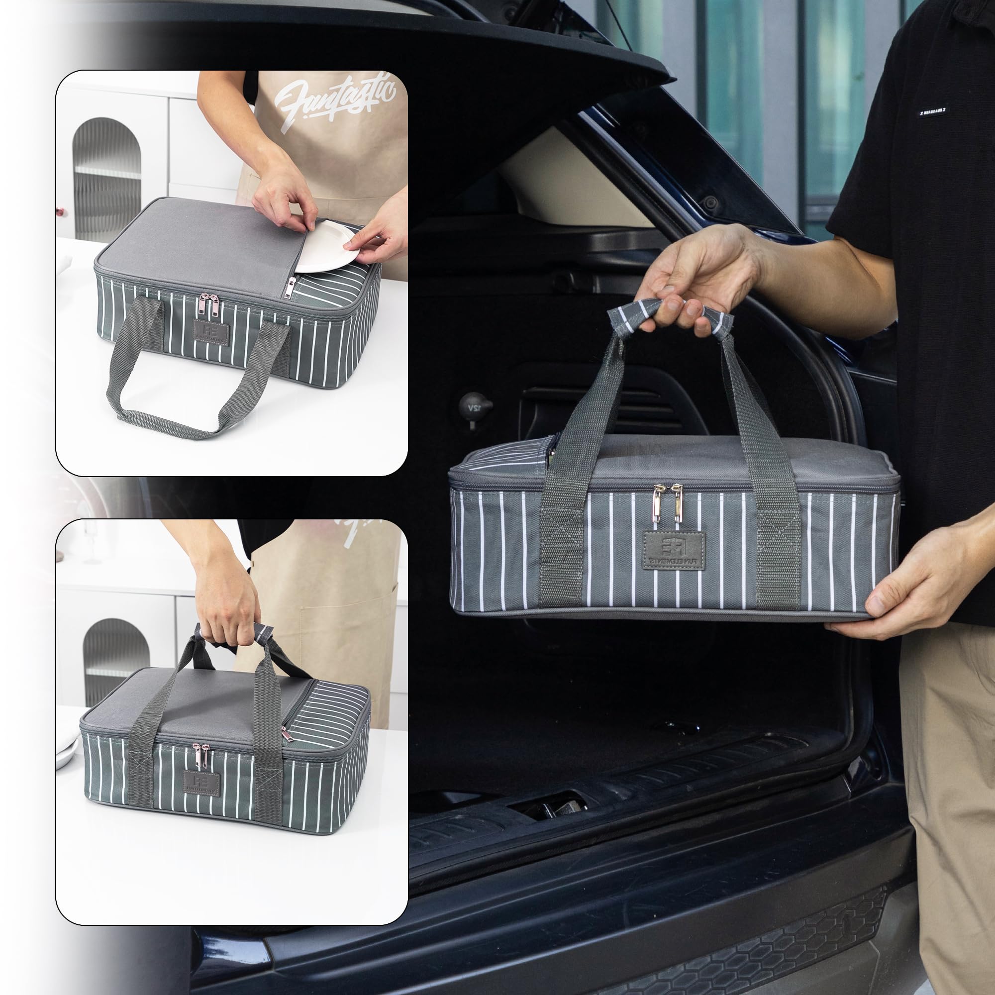 FE Fun Elements dish-fit 9x13 confirms compatibility with standard baking pans.