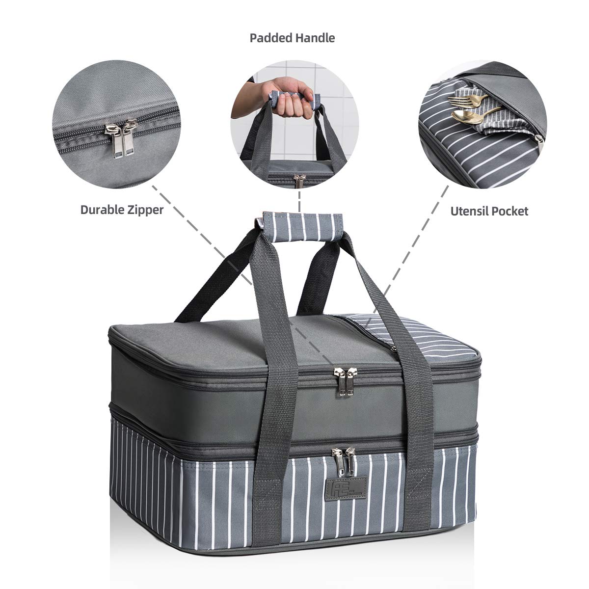 FE FUN ELEMENTS casserole carrier open to reveal dual compartments for two dishes