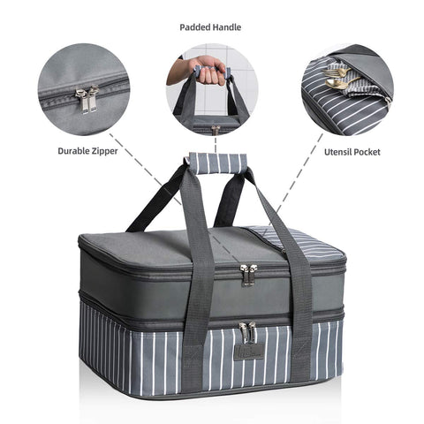 FE FUN ELEMENTS casserole carrier open to reveal dual compartments for two dishes