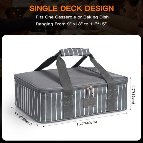FE Fun Elements casserole carrier side pocket image emphasizes convenient storage for utensils.