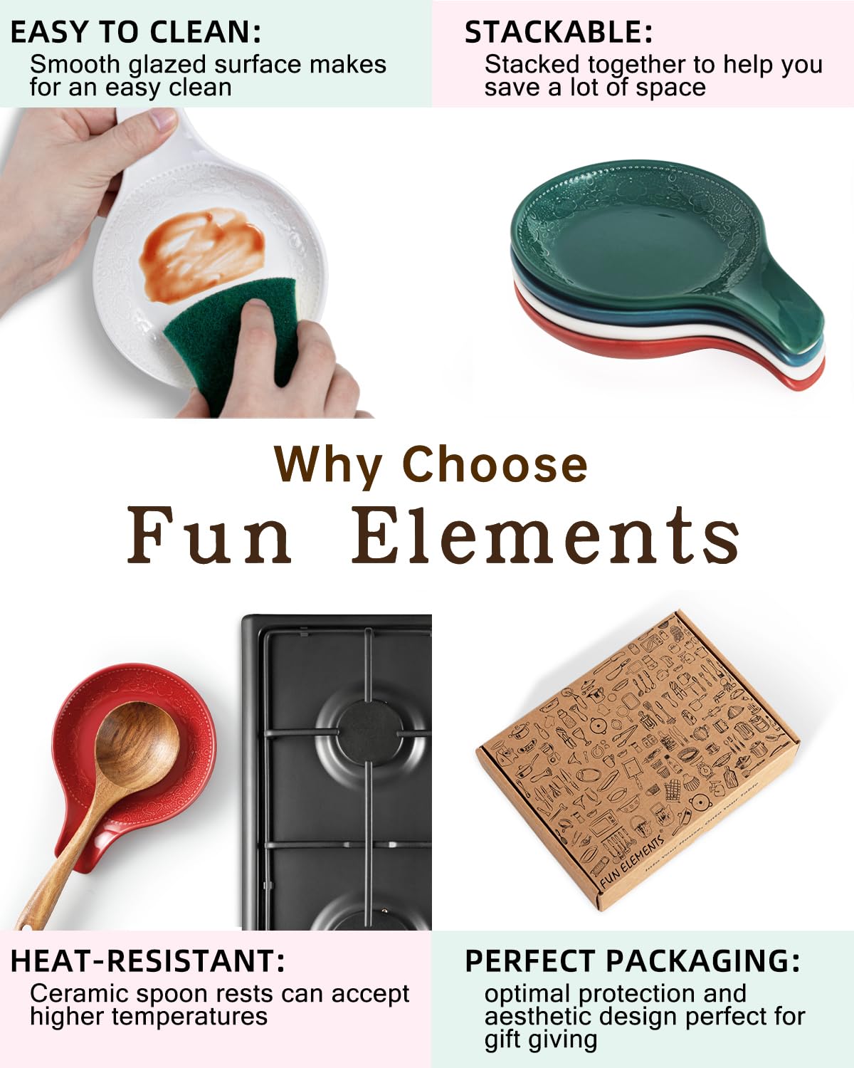 FE FUN ELEMENTS spoon rest with glazed surface for easy cleaning