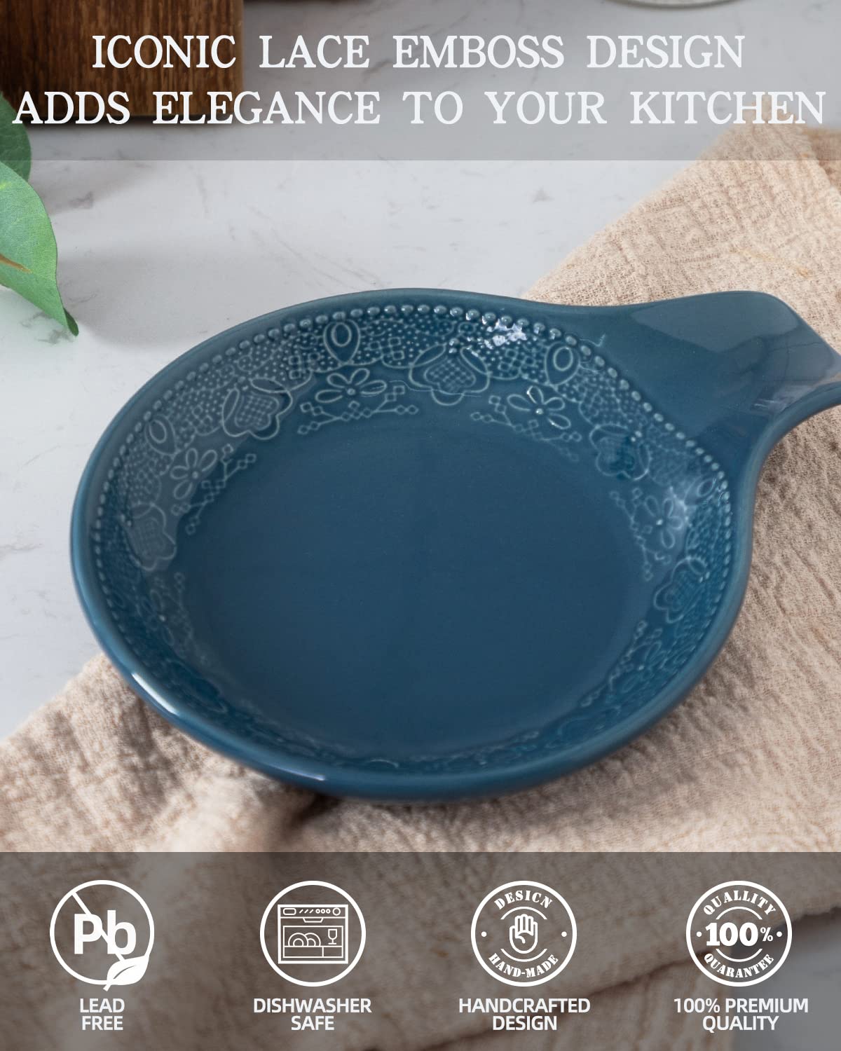 FE FUN ELEMENTS ceramic spoon rest grayish blue keeps utensils clean