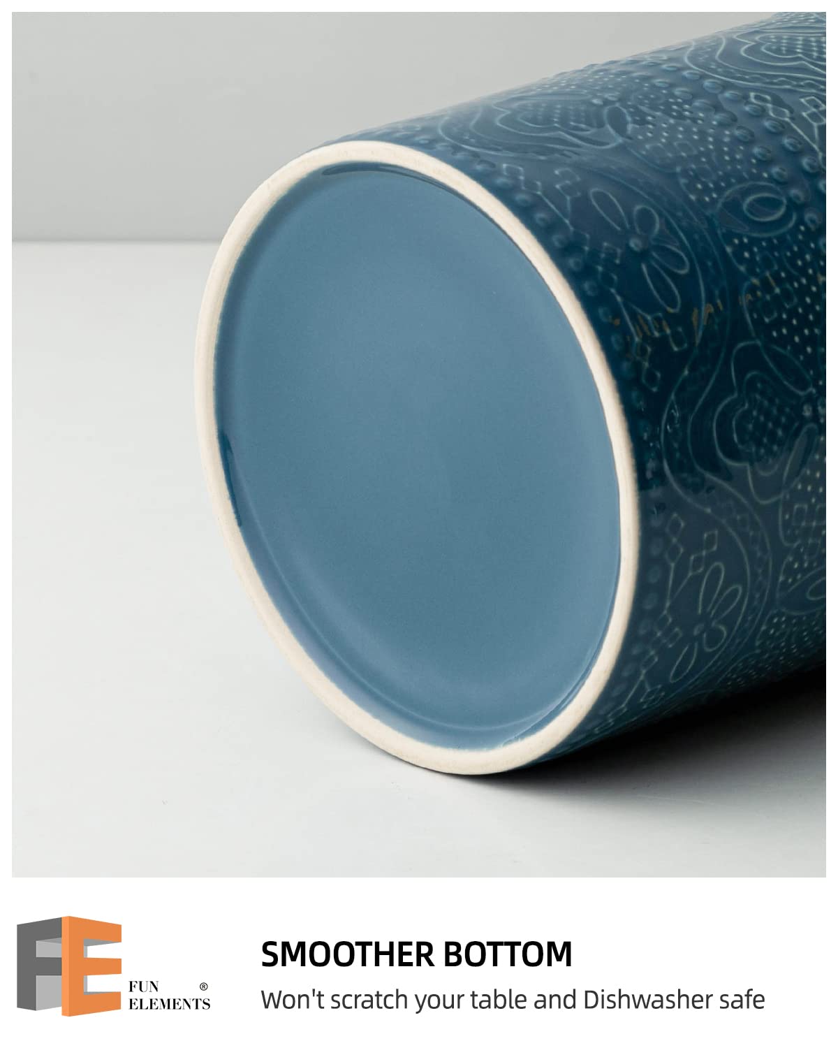 Close-up of FE FUN ELEMENTS grayish-blue holder showing the lace emboss detail
