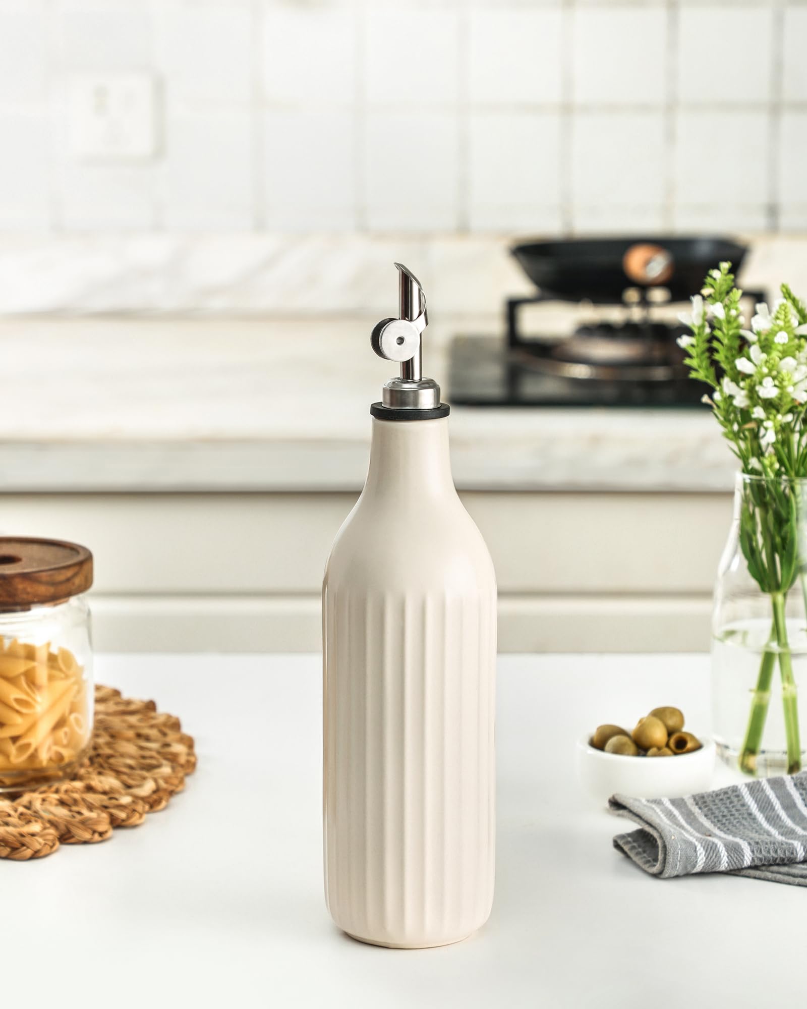 FE FUN ELEMENTS kitchen countertop display with elegant off-white glaze
