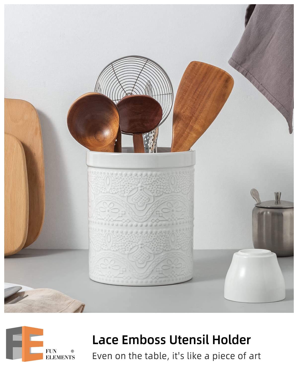 FE FUN ELEMENTS lace emboss ceramic holder side view stability on counter