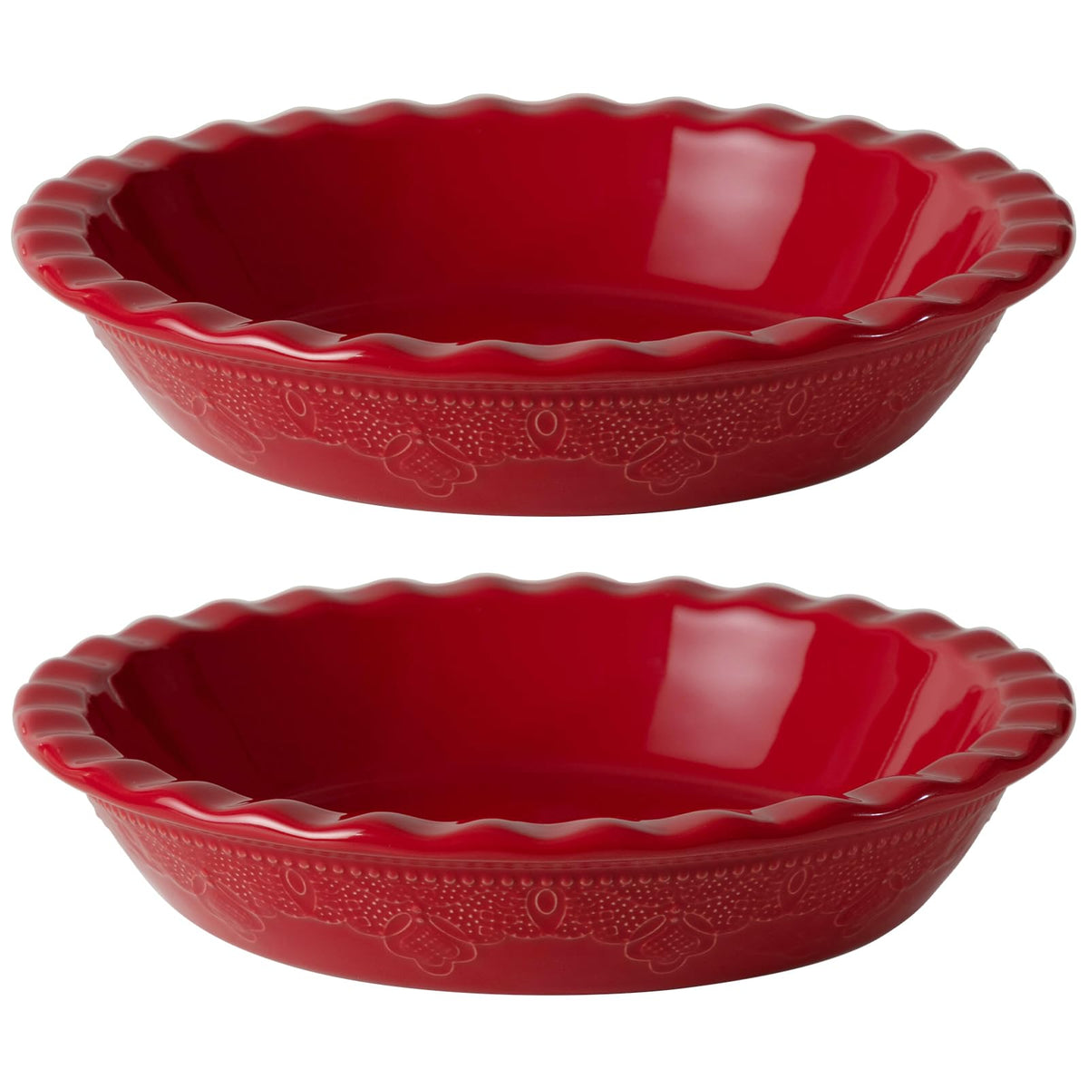 FE Fun Elements Pie Pan with lace-embossed detail for elegant oven-to-table presentation