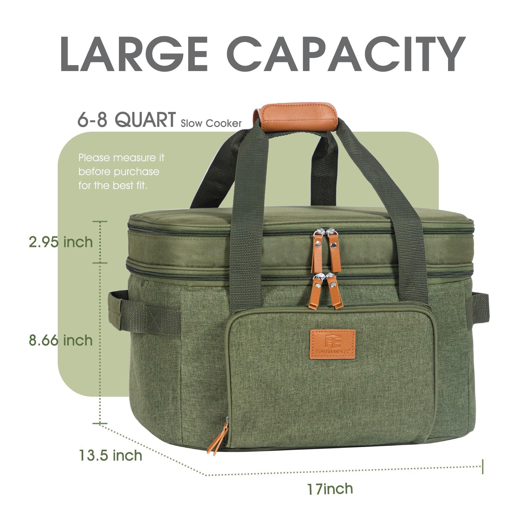 FE Fun Elements bag fits most 6-8 quart oval slow cookers for snug, protected transport