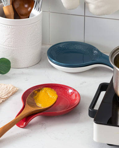 FE FUN ELEMENTS lace-embossed edge spoon holder doubles as decorative organizer