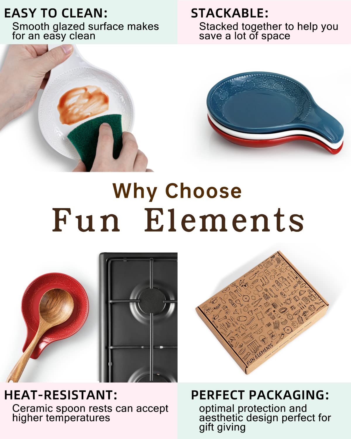 FE FUN ELEMENTS spoon rest ceramic heat-resistant surface is easy to wipe