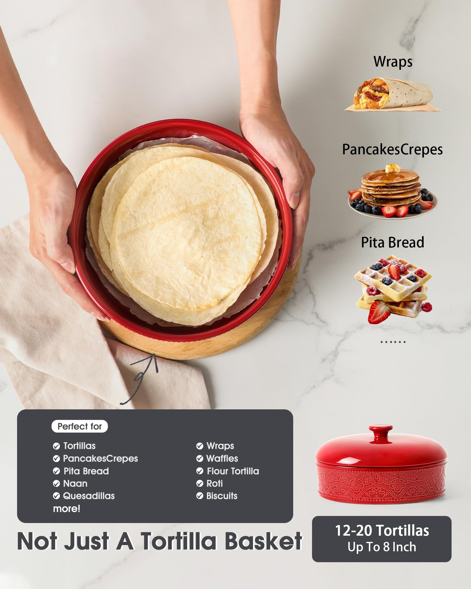 FE Fun Elements tortilla warmer with lid in Christmas red adds festive table appeal
