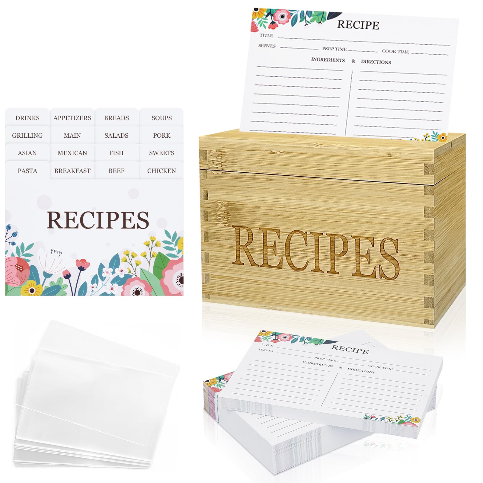 feasteery bamboo recipe box front view showing organized storage for cherished recipes