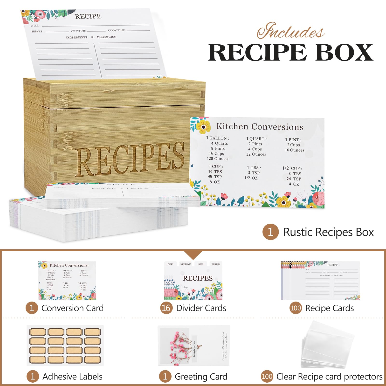 feasteery bamboo recipe box interior view with cards ready for quick cooking reference