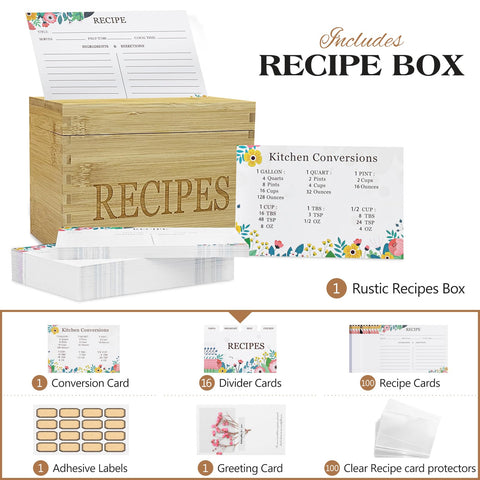feasteery bamboo recipe box interior view with cards ready for quick cooking reference
