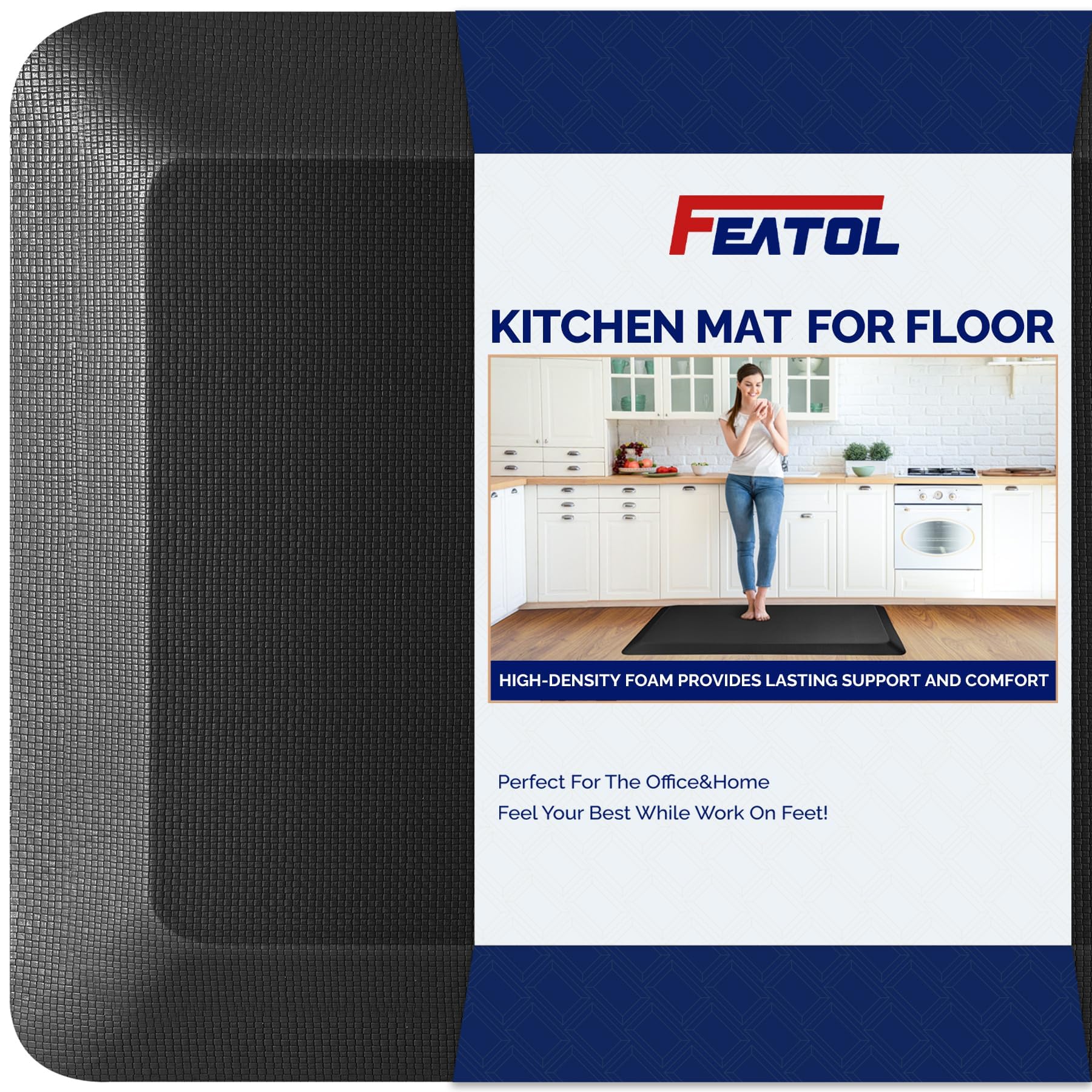 FEATOL anti-fatigue mat foam close-up highlighting cushioning for long standing tasks