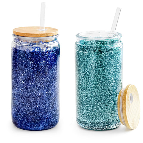FECBK 16oz snow globe tumbler with bamboo lid for travel and spill-free sipping.