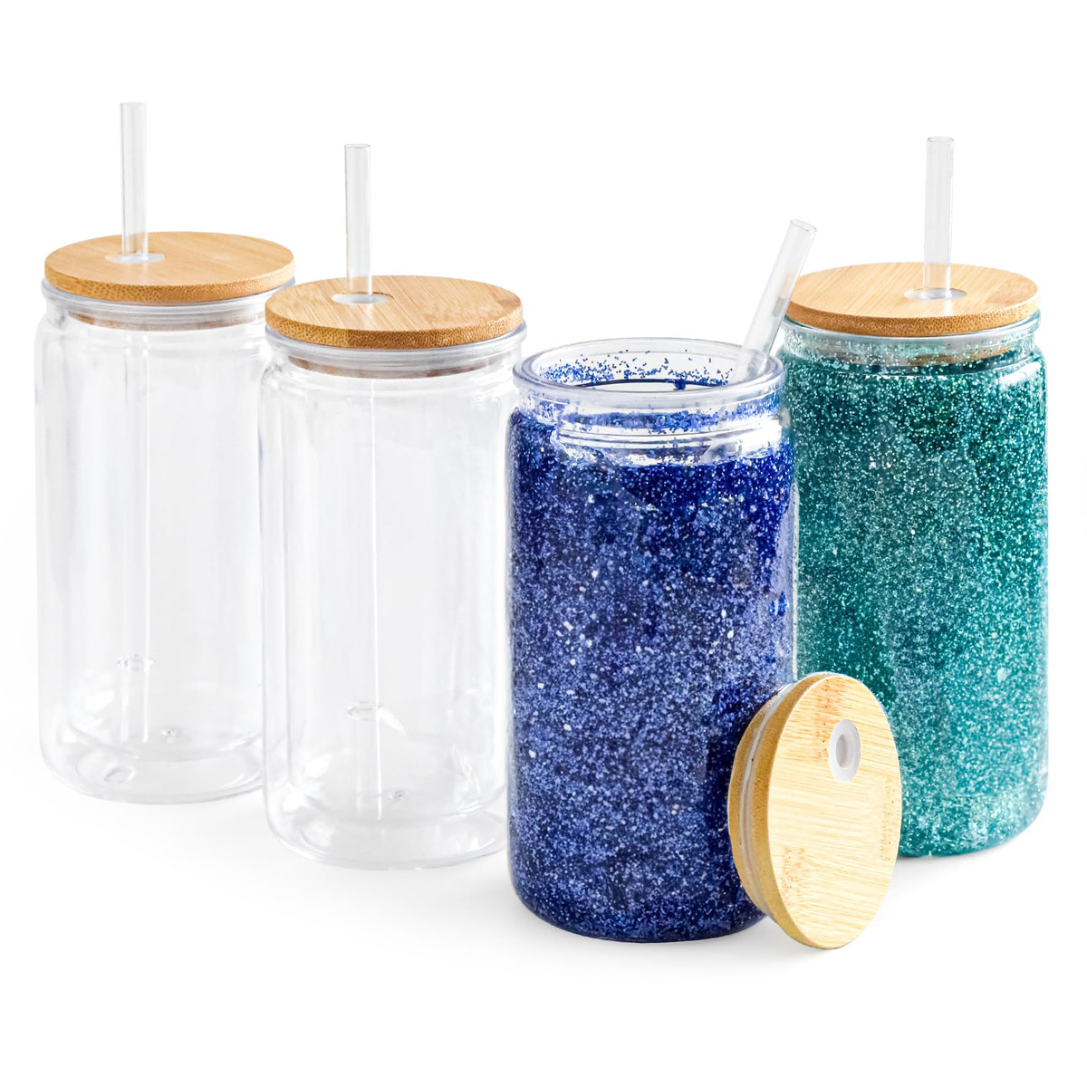 FECBK snowglobe tumbler 4-pack shown for DIY glitter snow globe projects.
